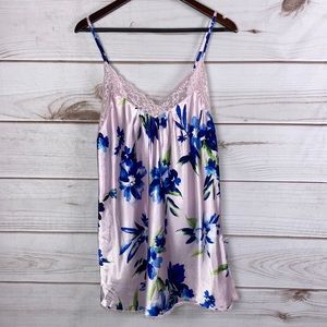 Oscar De La Renta Pink Floral Print Lace Nightgown Slip - Medium